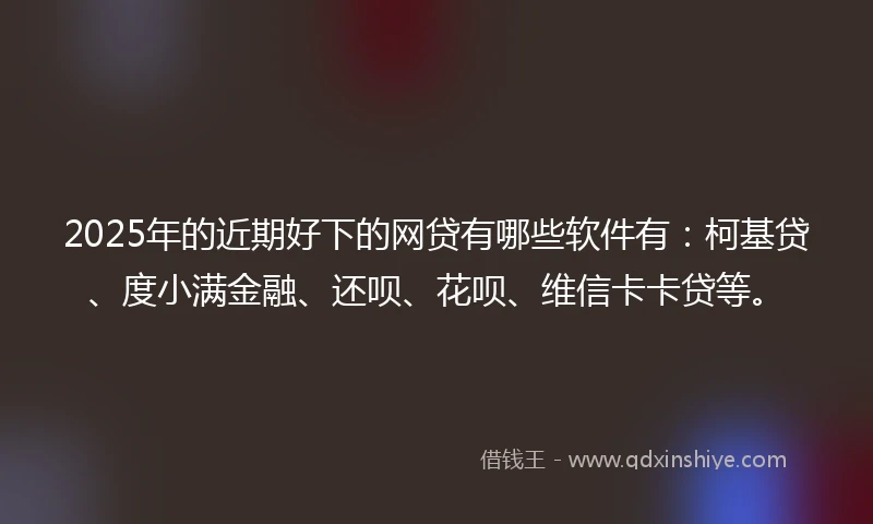 2025年的近期好下的网贷有哪些软件有：柯基贷、度小满金融、还呗、花呗、维信卡卡贷等。