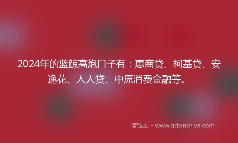 2024年的蓝鲸高炮口子有：惠商贷、柯基贷、安逸花、人人贷、中原消费金融等。