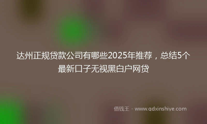 达州正规贷款公司有哪些2025年推荐，总结5个最新口子无视黑白户网贷