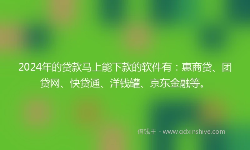 2024年的贷款马上能下款的软件有：惠商贷、团贷网、快贷通、洋钱罐、京东金融等。