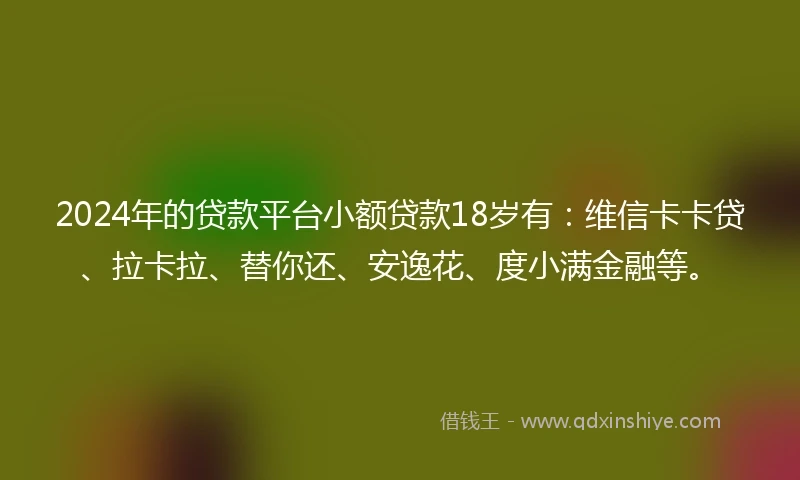 2024年的贷款平台小额贷款18岁有：维信卡卡贷、拉卡拉、替你还、安逸花、度小满金融等。