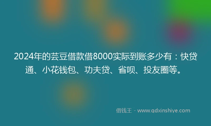 2024年的芸豆借款借8000实际到账多少有：快贷通、小花钱包、功夫贷、省呗、投友圈等。