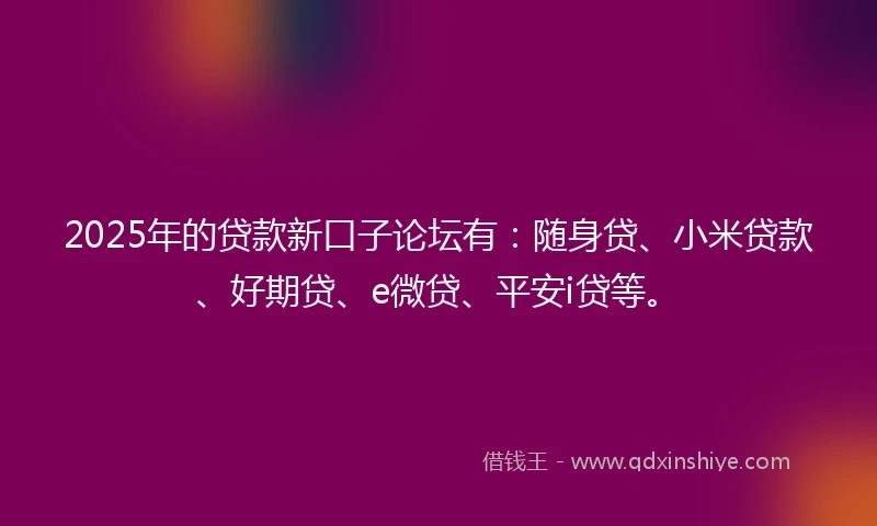 2025年的贷款新口子论坛有：随身贷、小米贷款、好期贷、e微贷、平安i贷等。