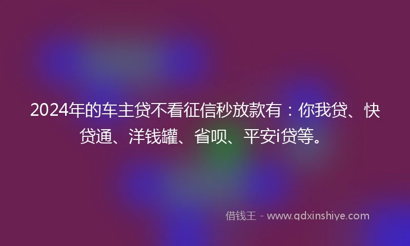 2024年的车主贷不看征信秒放款有：你我贷、快贷通、洋钱罐、省呗、平安i贷等。