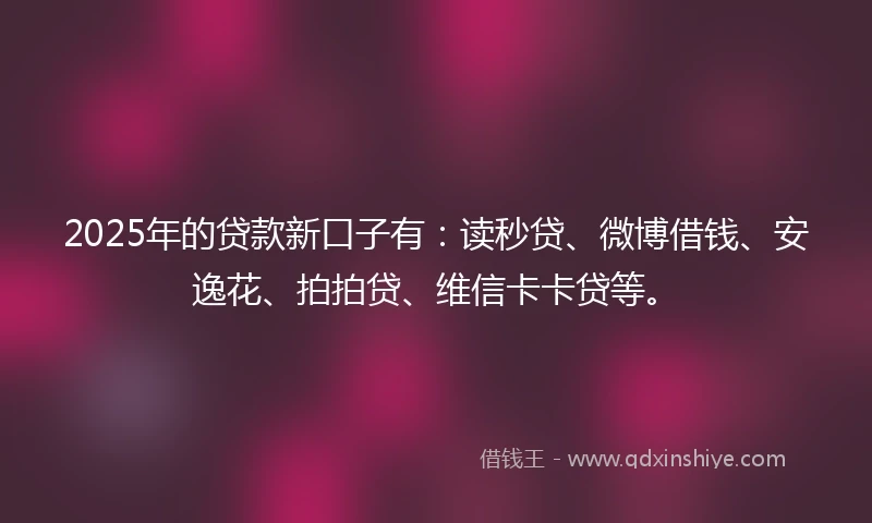 2025年的贷款新口子有：读秒贷、微博借钱、安逸花、拍拍贷、维信卡卡贷等。