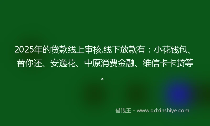 2025年的贷款线上审核,线下放款有:小花钱包、替你还、安逸花、中原消费金融、维信卡卡贷等。