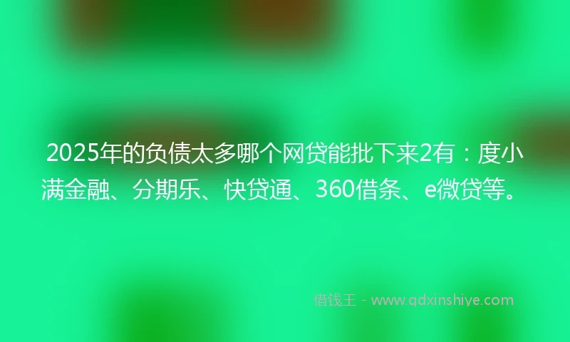 2025年的负债太多哪个网贷能批下来2有：度小满金融、分期乐、快贷通、360借条、e微贷等。