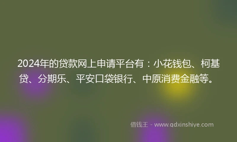 2024年的贷款网上申请平台有：小花钱包、柯基贷、分期乐、平安口袋银行、中原消费金融等。