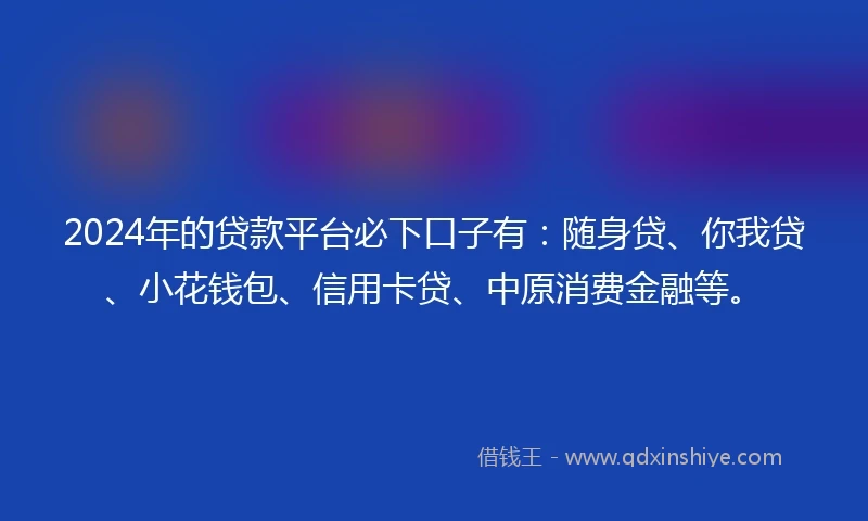 2024年的贷款平台必下口子有：随身贷、你我贷、小花钱包、信用卡贷、中原消费金融等。