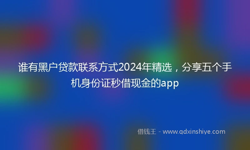 谁有黑户贷款联系方式2024年精选，分享五个手机身份证秒借现金的app