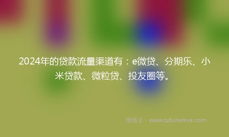 2024年的贷款流量渠道有：e微贷、分期乐、小米贷款、微粒贷、投友圈等。