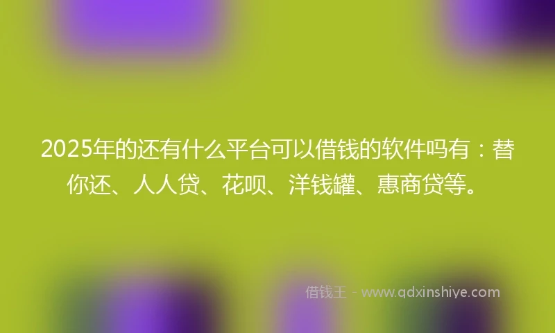 2025年的还有什么平台可以借钱的软件吗有：替你还、人人贷、花呗、洋钱罐、惠商贷等。