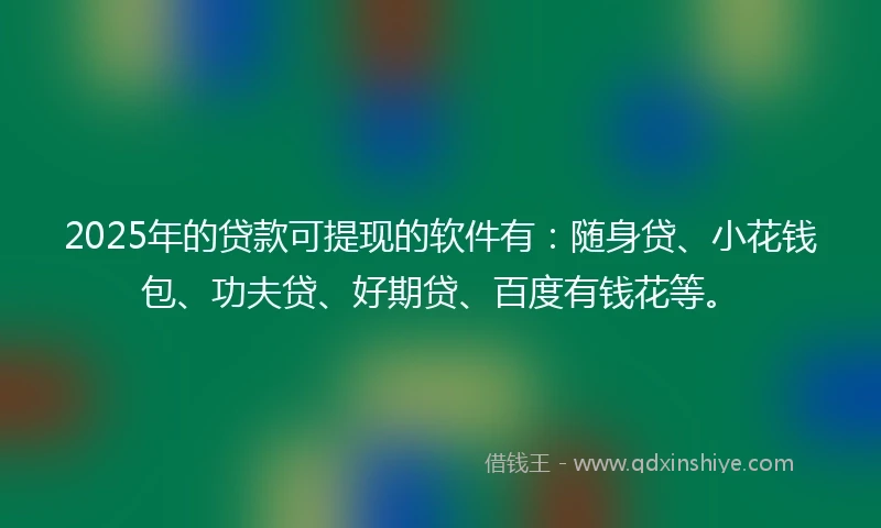 2025年的贷款可提现的软件有：随身贷、小花钱包、功夫贷、好期贷、百度有钱花等。