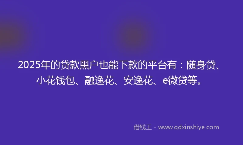2025年的贷款黑户也能下款的平台有：随身贷、小花钱包、融逸花、安逸花、e微贷等。