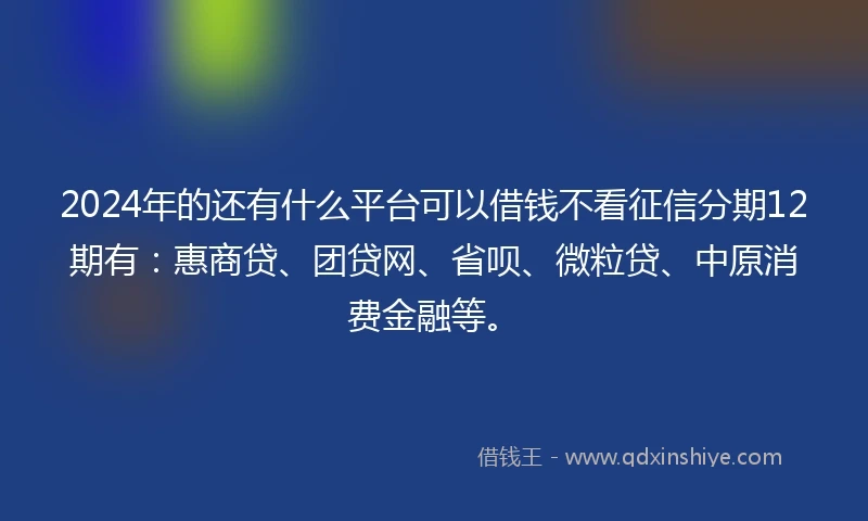 2024年的还有什么平台可以借钱不看征信分期12期有：惠商贷、团贷网、省呗、微粒贷、中原消费金融等。