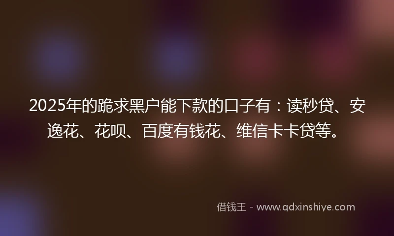 2025年的跪求黑户能下款的口子有：读秒贷、安逸花、花呗、百度有钱花、维信卡卡贷等。