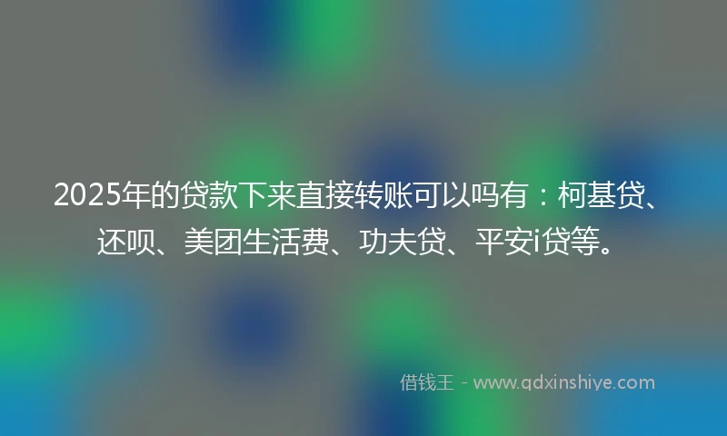 2025年的贷款下来直接转账可以吗有：柯基贷、还呗、美团生活费、功夫贷、平安i贷等。