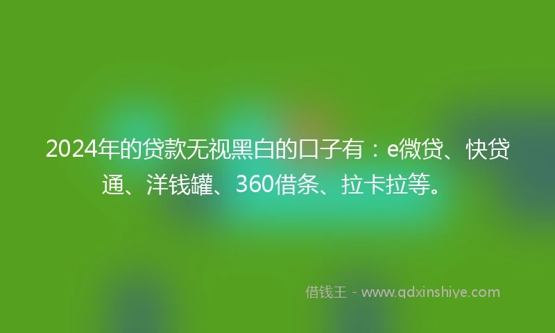 2024年的贷款无视黑白的口子有：e微贷、快贷通、洋钱罐、360借条、拉卡拉等。