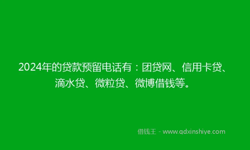 2024年的贷款预留电话有：团贷网、信用卡贷、滴水贷、微粒贷、微博借钱等。