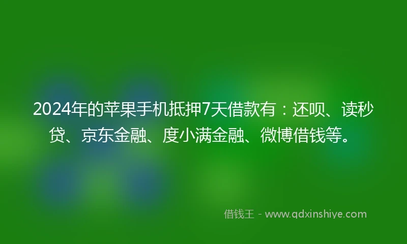 2024年的苹果手机抵押7天借款有：还呗、读秒贷、京东金融、度小满金融、微博借钱等。
