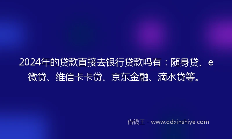 2024年的贷款直接去银行贷款吗有：随身贷、e微贷、维信卡卡贷、京东金融、滴水贷等。