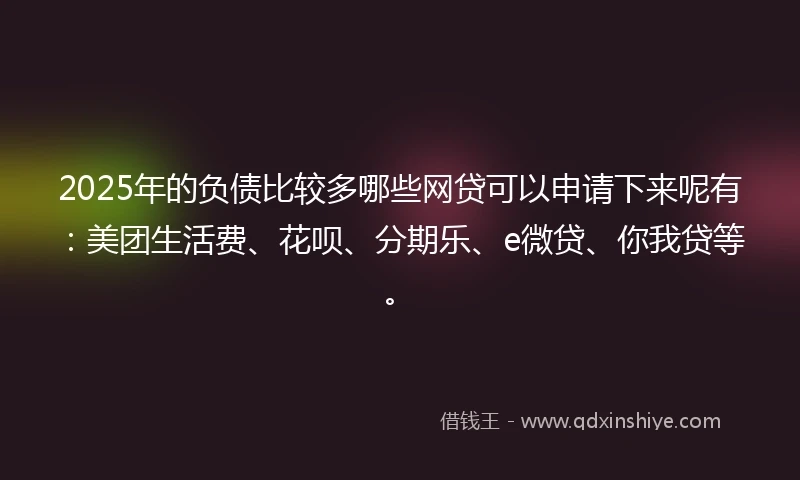 2025年的负债比较多哪些网贷可以申请下来呢有：美团生活费、花呗、分期乐、e微贷、你我贷等。