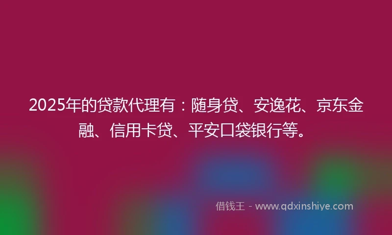 2025年的贷款代理有：随身贷、安逸花、京东金融、信用卡贷、平安口袋银行等。