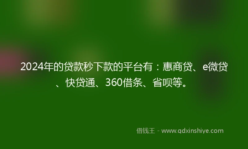 2024年的贷款秒下款的平台有：惠商贷、e微贷、快贷通、360借条、省呗等。