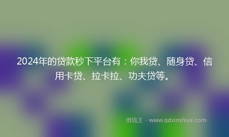 2024年的贷款秒下平台有：你我贷、随身贷、信用卡贷、拉卡拉、功夫贷等。