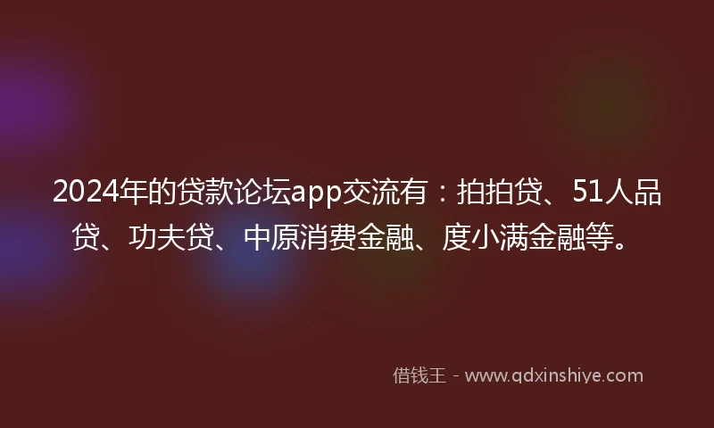 2024年的贷款论坛app交流有：拍拍贷、51人品贷、功夫贷、中原消费金融、度小满金融等。