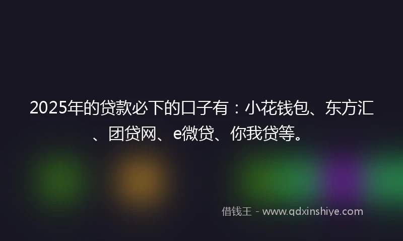 2025年的贷款必下的口子有：小花钱包、东方汇、团贷网、e微贷、你我贷等。