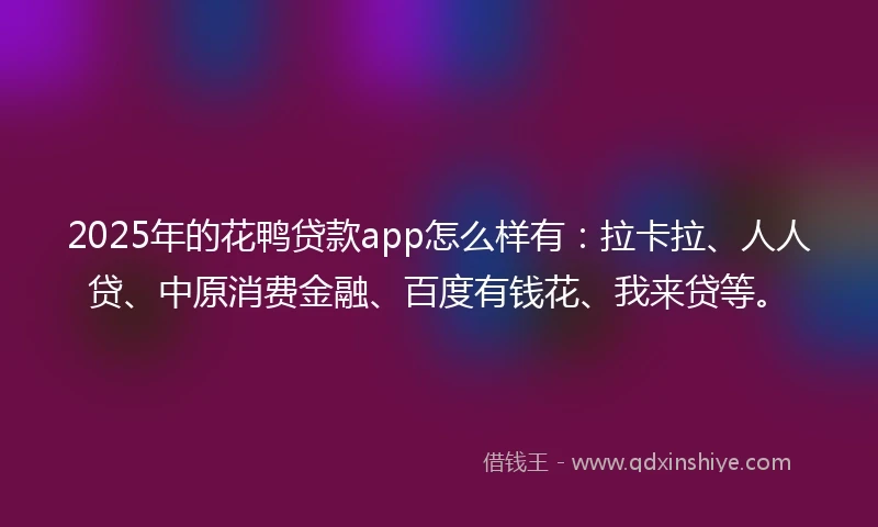 2025年的花鸭贷款app怎么样有：拉卡拉、人人贷、中原消费金融、百度有钱花、我来贷等。