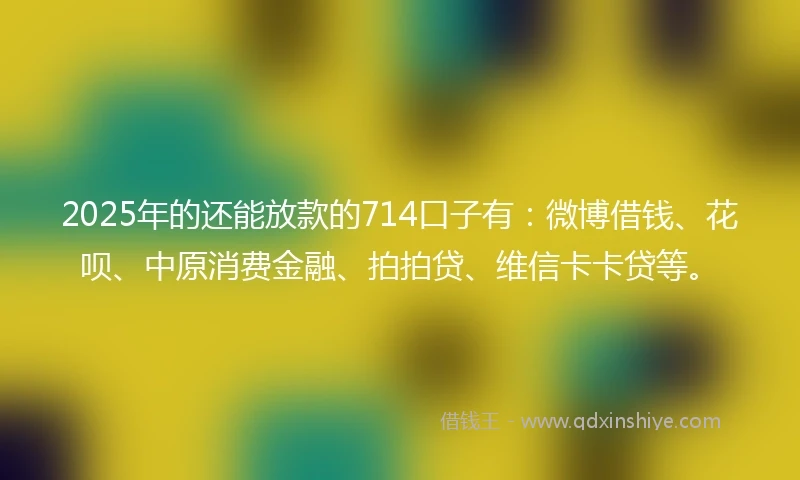2025年的还能放款的714口子有：微博借钱、花呗、中原消费金融、拍拍贷、维信卡卡贷等。