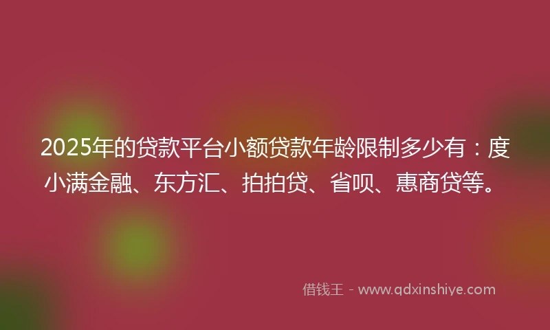 2025年的贷款平台小额贷款年龄限制多少有：度小满金融、东方汇、拍拍贷、省呗、惠商贷等。