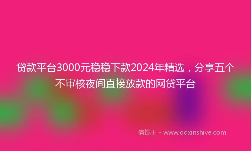 贷款平台3000元稳稳下款2024年精选，分享五个不审核夜间直接放款的网贷平台