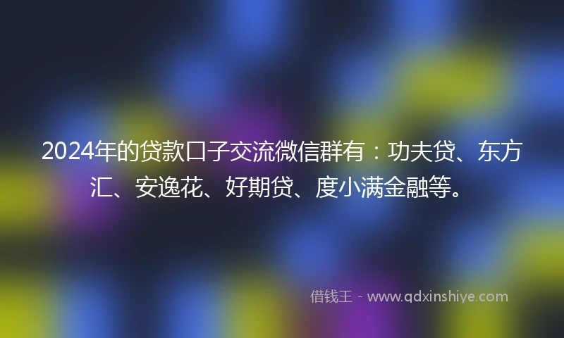 2024年的贷款口子交流微信群有：功夫贷、东方汇、安逸花、好期贷、度小满金融等。