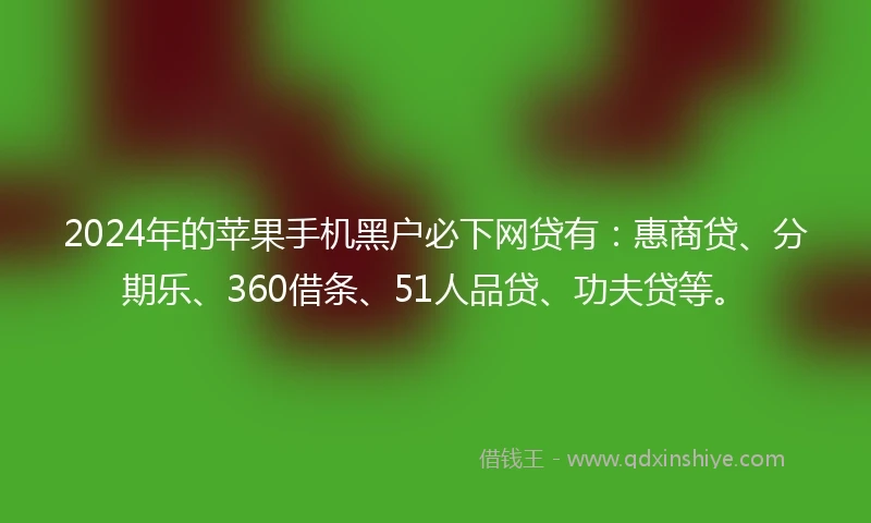 2024年的苹果手机黑户必下网贷有：惠商贷、分期乐、360借条、51人品贷、功夫贷等。