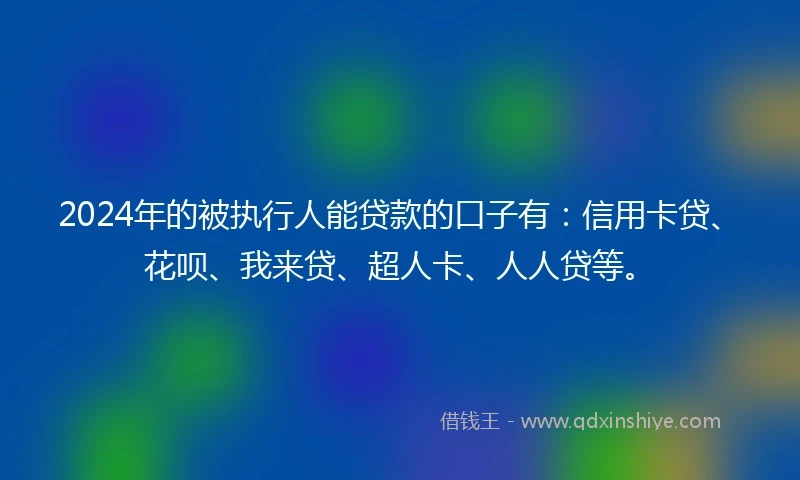 2024年的被执行人能贷款的口子有：信用卡贷、花呗、我来贷、超人卡、人人贷等。