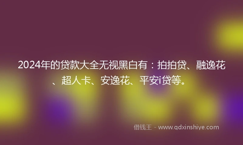 2024年的贷款大全无视黑白有：拍拍贷、融逸花、超人卡、安逸花、平安i贷等。