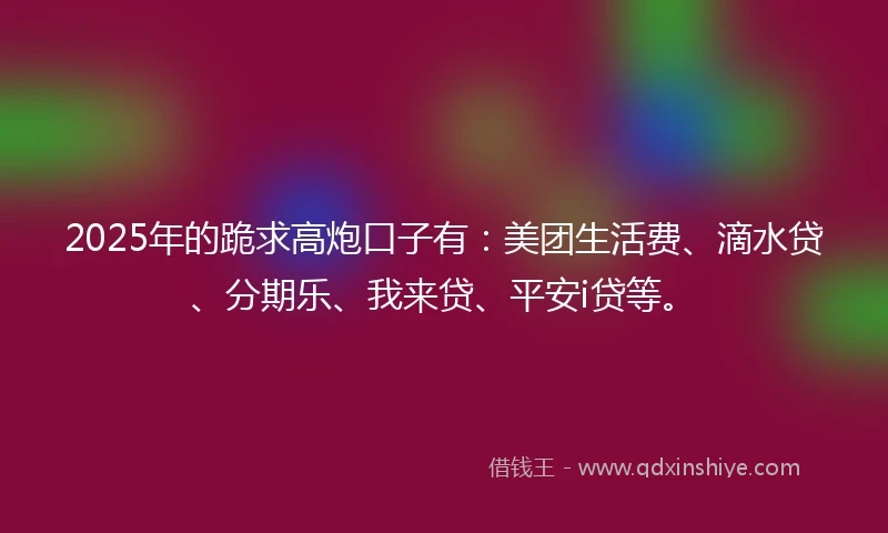 2025年的跪求高炮口子有：美团生活费、滴水贷、分期乐、我来贷、平安i贷等。