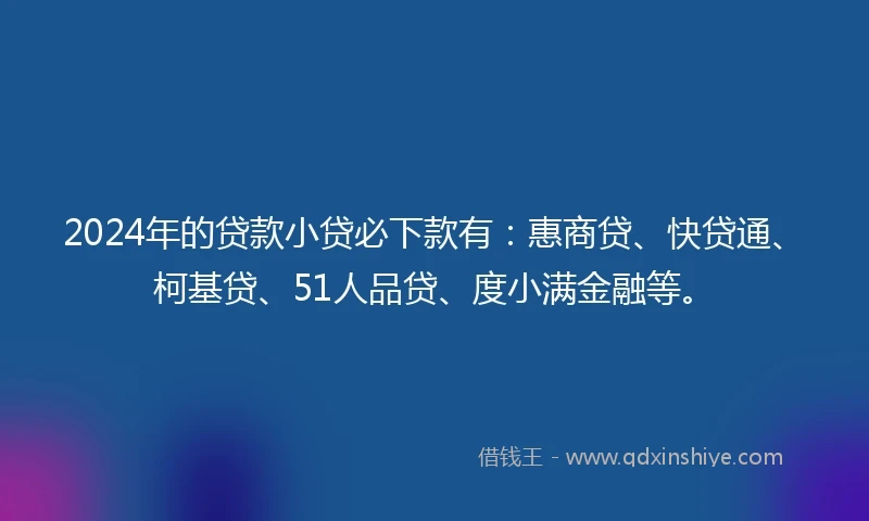 2024年的贷款小贷必下款有：惠商贷、快贷通、柯基贷、51人品贷、度小满金融等。