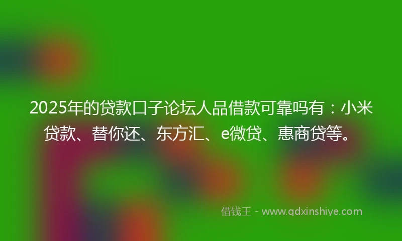 2025年的贷款口子论坛人品借款可靠吗有：小米贷款、替你还、东方汇、e微贷、惠商贷等。