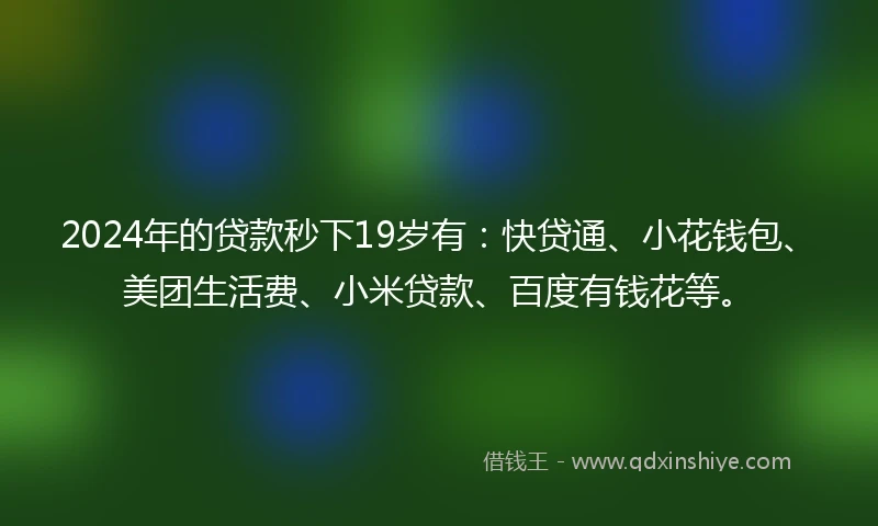 2024年的贷款秒下19岁有：快贷通、小花钱包、美团生活费、小米贷款、百度有钱花等。