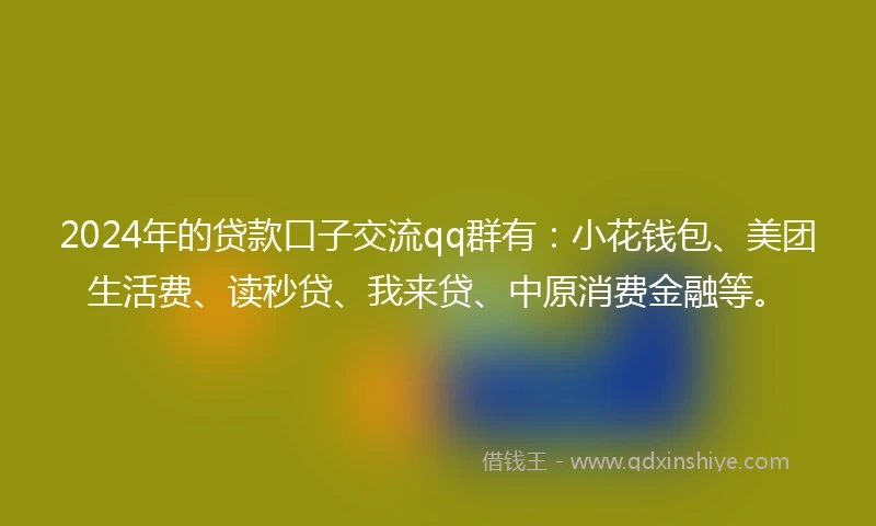 2024年的贷款口子交流qq群有：小花钱包、美团生活费、读秒贷、我来贷、中原消费金融等。
