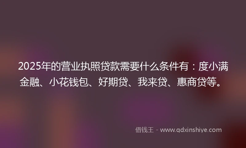 2025年的营业执照贷款需要什么条件有：度小满金融、小花钱包、好期贷、我来贷、惠商贷等。