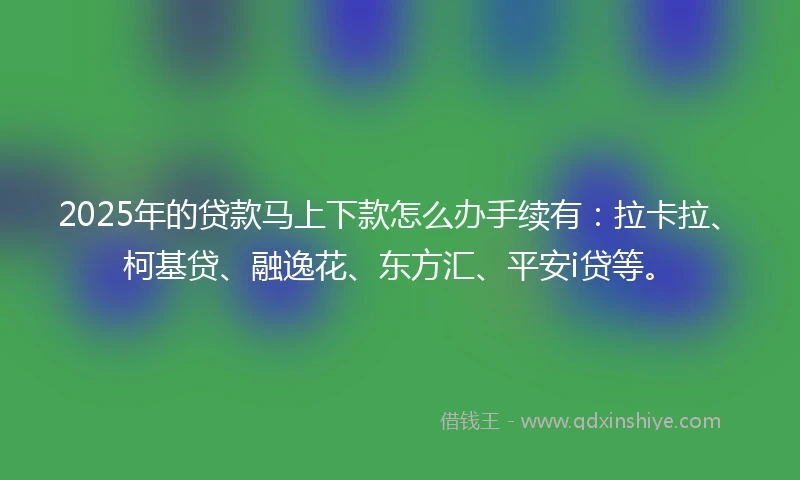 2025年的贷款马上下款怎么办手续有：拉卡拉、柯基贷、融逸花、东方汇、平安i贷等。