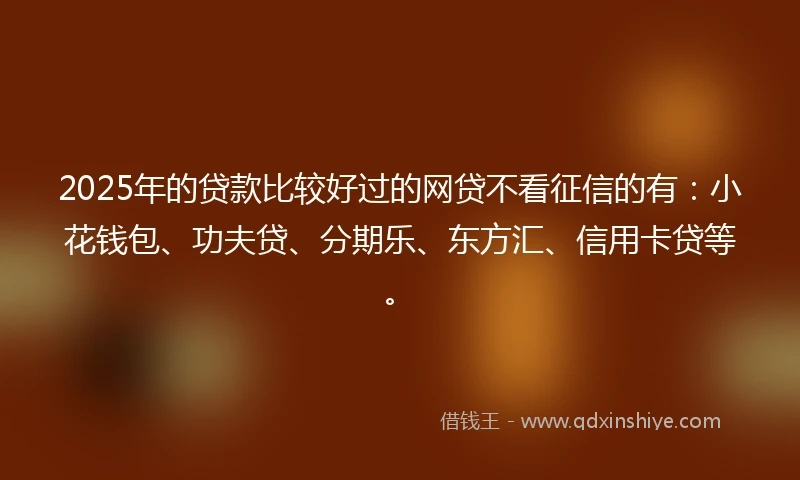 2025年的贷款比较好过的网贷不看征信的有：小花钱包、功夫贷、分期乐、东方汇、信用卡贷等。