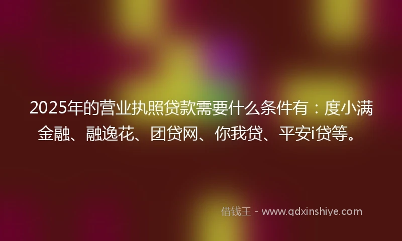 2025年的营业执照贷款需要什么条件有：度小满金融、融逸花、团贷网、你我贷、平安i贷等。