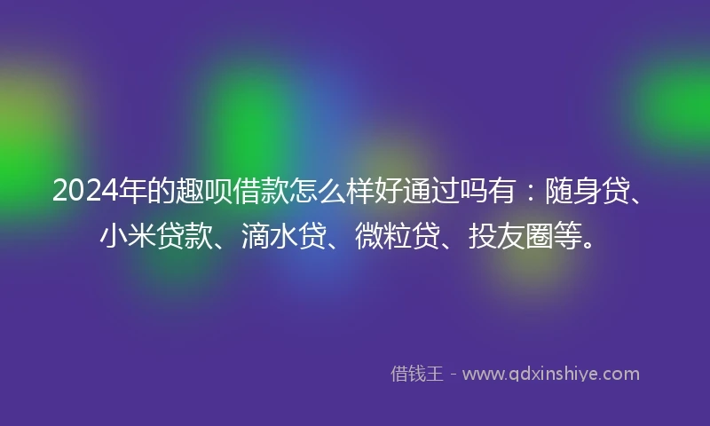 2024年的趣呗借款怎么样好通过吗有：随身贷、小米贷款、滴水贷、微粒贷、投友圈等。