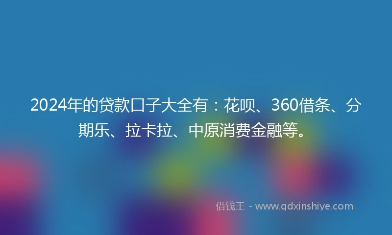 2024年的贷款口子大全有：花呗、360借条、分期乐、拉卡拉、中原消费金融等。